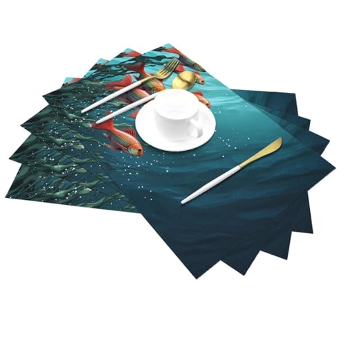 Placemats Set of 6 Heat Resistant PVC Table Mats Fish Aquarium Place mat for Dining Table Desktop Protection Pad Non-Slip Washable Place Mats for Kitchen Dining Outdoor - size: 6 PCS