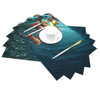 Placemats Set of 6 Heat Resistant PVC Table Mats Fish Aquarium Place mat for Dining Table Desktop Protection Pad Non-Slip Washable Place Mats for Kitchen Dining Outdoor - size: 4 PCS
