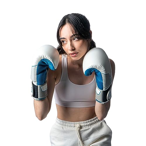 Sanabul Hyperstrike Boxing Gloves for Women, Kickboxing MMA Muay Thai Gloves, Training Sparring Punching Heavy Bag. - color: Blue/White, size: 12 oz