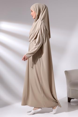 ihvan online, Islamic Prayer Dress & Rug Set, Soft Plush Lux Velvet Prayer Mat with Muslim Dresses for Women, Mink-Standard Sizes: 2-12 (XS-XXL), Islamic Prayer Gift Set