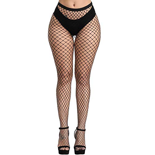 E-Laurels Womens High Waist Patterned Fishnet Tights Suspenders Pantyhose Thigh High Stockings Black - color: Black L Hole