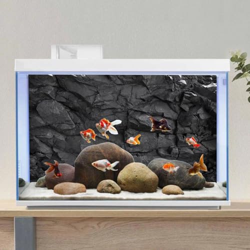 AWERT 24x12 inches Stone Aquarium Background Black Rock Fish Tank Background Rocky Terrarium Background Vinyl, 24x12in60x30cm