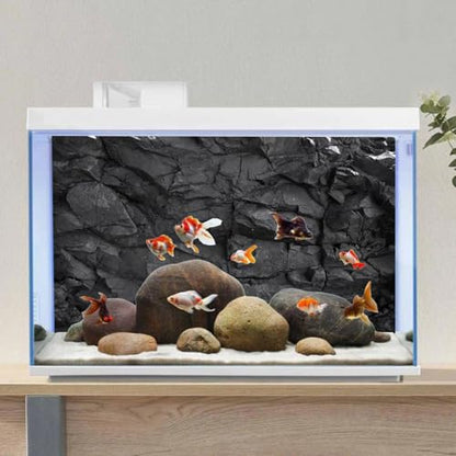 AWERT 24x12 inches Stone Aquarium Background Black Rock Fish Tank Background Rocky Terrarium Background Vinyl, 24x12in60x30cm