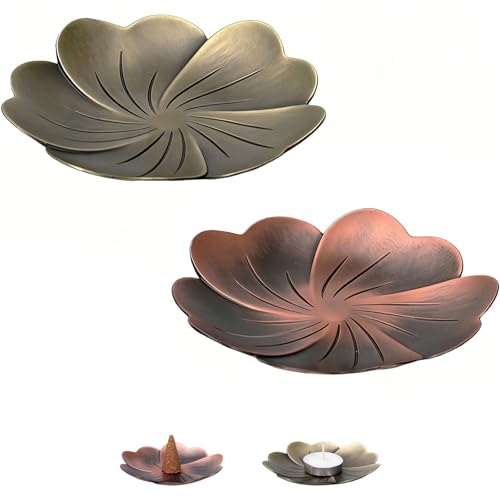 2-Pack Incense Holders for Cones Tea Light Candles Holder Scented Incense Cone Burner Holder Home Decor Trinkets Tray (Brass & Bronze) - size: 3.8'' Copper Trays (2-Pack)