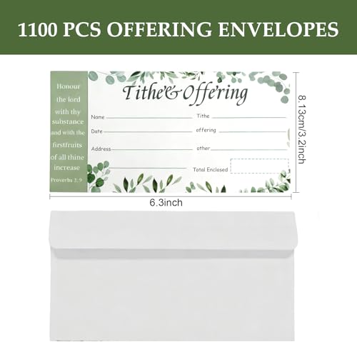 1100 Count Church Offering Envelopes Greenery Bill Size Blank Envelope Tithe Donation My Offering for Checks Cash Religious Occasions Church Supplies