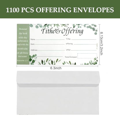 1100 Count Church Offering Envelopes Greenery Bill Size Blank Envelope Tithe Donation My Offering for Checks Cash Religious Occasions Church Supplies