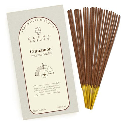 KarmaPledge Cinnamon Incense Sticks, Burn Time 45-60 Min, 100 Sticks - color: Cinnamon, size: 100 Hand Dipped Sticks