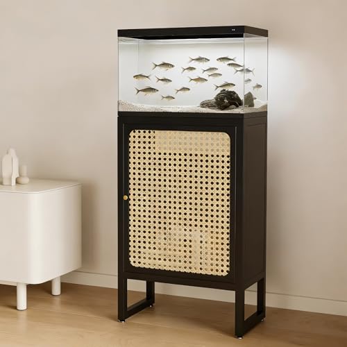 Minimalist Vintage Fish Tank Stand,Multifunctional Aquarium Stand,Rattan-woven Glass,No Assembly Required, Perfect for Living Rooms,Balconies,and Home Offices(Black,LxW40x30cm/15.7x11.8in) - color: Black, size: LxW40x30cm/15.7x11.8in