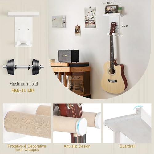 Keebofly Guitar Wall Mount 3-Pack - Rustic Wood Guitar Hanger with Pick Holder for Acoustic, Electric, Bass Guitars & Ukulele (Matte White, Screw-Mounted) [Patented] - color: 3 Pack_White