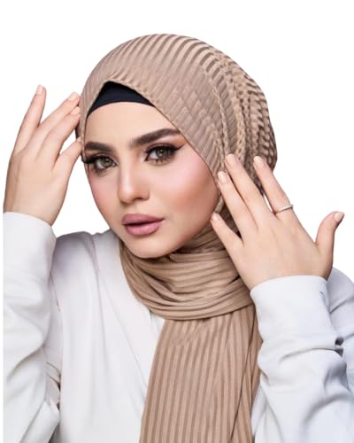 Instant Hijab For Women | Head Wrap100% Cotton Rib Headscarf | Easy to Wear Hijabs with Metal Pin - color: Coffe