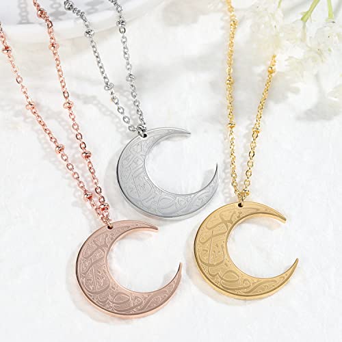Qitian Islamic Jewelry Gifts for Women Muslim Pendant Gold Allah Arabic Necklaces Ayatul Kursi Necklace Moon Shape Islam - color: A-Gold