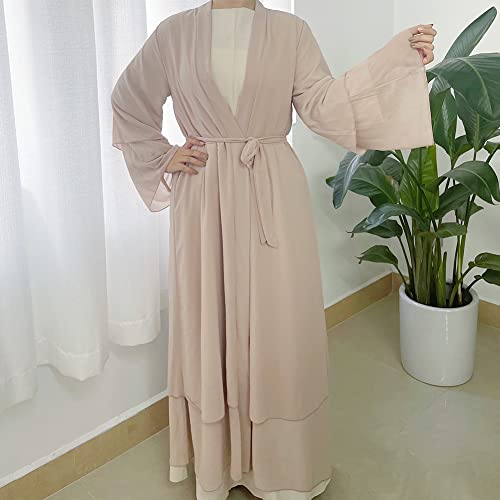 Women's Chiffon Muslim Cardigan Kaftan East Arabian Abaya Dress Casual Islamic Cover Up Long Dresses - color: Khaki, size: Medium