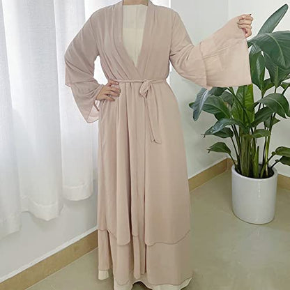 Women's Chiffon Muslim Cardigan Kaftan East Arabian Abaya Dress Casual Islamic Cover Up Long Dresses - color: Khaki, size: Medium
