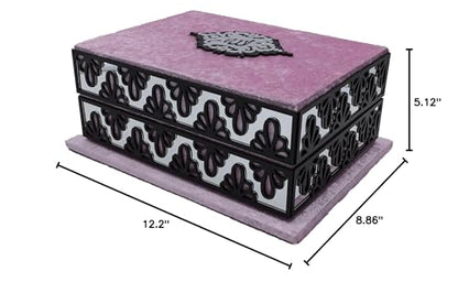 Modefa Islamic Turkish Holy Quran in Arabic with Keepsake Velvet Gift Case & Prayer Beads (Pink/Black) - color: Pink/Black