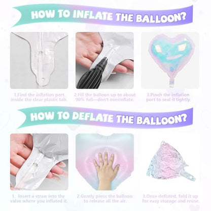 Iridescent Heart Balloons, 10PCS Crystal Foil for Mermaid Birthday Party - color: Iridescent Blue Purple