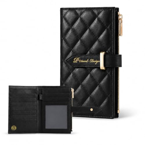 Passport Holder for Travel, Slim RFID Wallet with AirTag Holder, PU Leather - color: Black Pro
