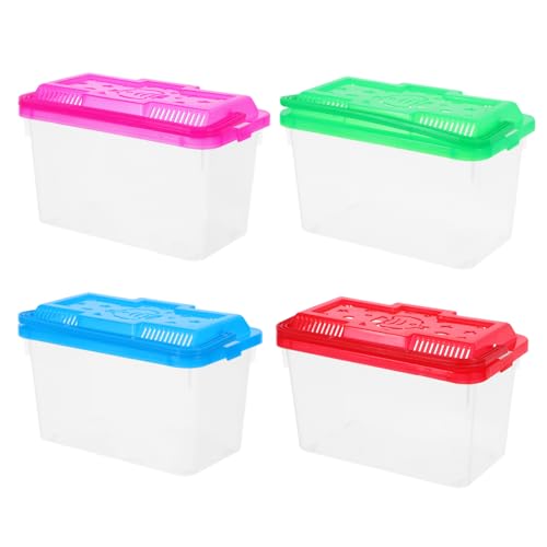 4Pcs Transparent Mini Fish Breeding Box with Handle Lightweight Aquarium Carrier for Small Pets for Fish Turtles Reptiles and Hamsters Easy Viewing and Transport
