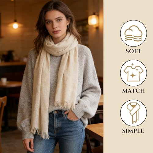 Extra Large Cotton Linen Shawl Wrap for Women, Elegant Scarf with UV Protection Breathable Lightweight Head Cover Hijab - color: Cream White