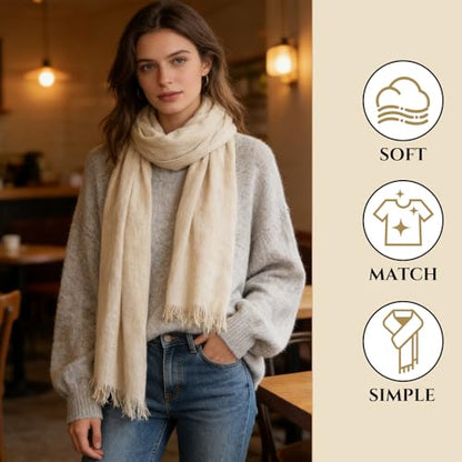Extra Large Cotton Linen Shawl Wrap for Women, Elegant Scarf with UV Protection Breathable Lightweight Head Cover Hijab - color: Cream White