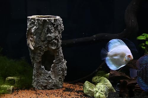 Large Reptile Hides Cave, Aquarium Decor Tree Trunk Fish Tank Decorations | 12’’ Large Fish Tank Decor, Bark Texture, Resin Ornament for Reptile Fish Tank 10+ Gal, Hideout for Fish Lizard Leopard Gecko