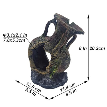 Aquarium Decoration - Fish Tank Cave Decoration Accessories Resin Classical Ceramic Jar Decoration Betta Fish, Shrimp, Cichlid Rest, Entertainment, and Breeding Spacious Hide and Play Place