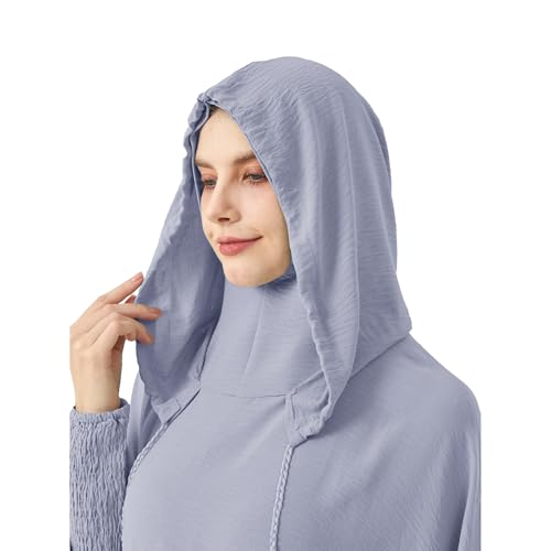 Abaya Muslim Dress Women Prayer Dress Long Sleeve Hooded Loose Maxi Dress Arabian Dubai Islamic Clothes - color: Gray