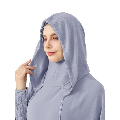 Abaya Muslim Dress Women Prayer Dress Long Sleeve Hooded Loose Maxi Dress Arabian Dubai Islamic Clothes - color: Gray