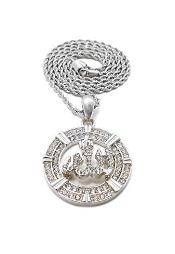 SJ Iced Arabic Allah Pendant 2mm Various Rope Chain Hip Hop Necklace XZ379RC - color: Silver 24"
