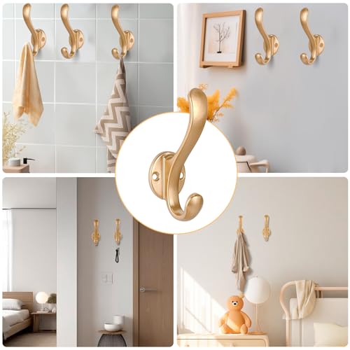 6 Pack Coat Hooks Wall Mount Heavy Duty Utility Retro Double Hooks for Hanging Coats,Hat, Towel, Key, Robe, Scarf, Bag, Cap (Gold) - color: 6 Pack-Gold