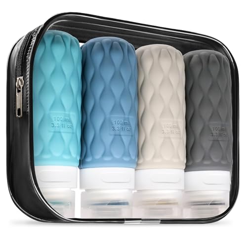 3.4oz Silicone Travel Bottles for Toiletries Refillable Liquid Accessories - color: Blue Grey-3.4oz