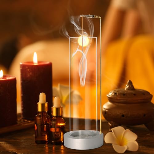 Incense Holder for Sticks, Anti-Ash Flying Incense Burner with 30 Incense Sticks, Detachable Glass Ash Catcher - color: Sliver