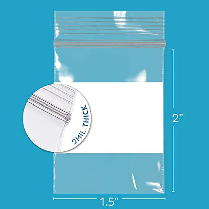 GPI Pack of 500 1.5" x 2" Clear Plastic Reclosable Zip Jewelry Bags - Bulk 2 mil Thick Strong & Durable Poly Baggies With Resealable Zipper Top Lock & write-on white block, for storage & shipping - size: 1.5" x 2"