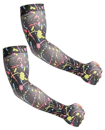Aueyan Arm Sleeves for Men Women,Cooling Sleeves with Thumb Holes,Funny Sun Protection Arms Cover with Print Pattern - color: Painting