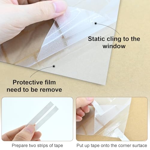 Window Privacy Film, Frosted Glass Static Cling with No-Adhesive Tile Shape Window Cover, Vinyl Stickers for Home Office Glass Sticker Decoration, 17.5 x 78.7 inches