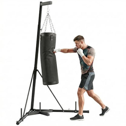 Soozier Punching Bag with Stand for Adults, 72.8"-90.9" Height Adjustable Freestanding Boxing Stand with Canvas Sandbag, Stable Triangular Base and 1" Weight Plate Storage for Home Gym MMA - color: Black
