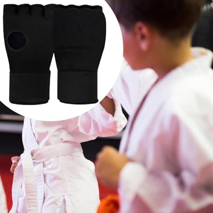 Kids Boxing Inner Gloves, Half Finger Hand Wraps with Adjustable Wrist Straps for Sparring and MMA Training, Black