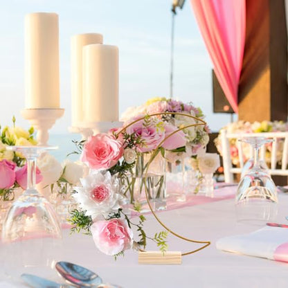 SEWACC Dining Table Decor 10 Sets Metal Floral Hoop Centerpiece Moon Shaped Metal Wreath Ring with Wood Holders for DIY Wedding Table Decor Flower Garlands