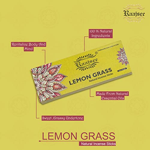 Raajsee Incense Sticks Lemon Grass 100 gm Pack-100% Pure Organic Natural Hand Rolled Free from Chemicals-Perfect for Church, Aromatherapy,Relaxation,Meditation,Positivity & Sensual Therapy - color: Lemongrass