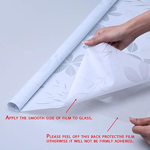 VSUDO 2 Rolls 35.4"x78.7" White Frosted Privacy Window Film, Removable White Background & Leaf Pattern Matte Window Film, Opaque Window Glass Covering, Static Cling Window Sticker(38.75 Sq. Ft Total)