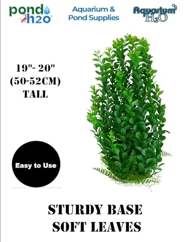 Jumbo Extra Large Tall Plastic Aquarium or Pond Plant 19-20 Inch (50-52cm) Tall, Green Full Leaf Plant with Weighted Base Fish Tank Artificial Decoration
