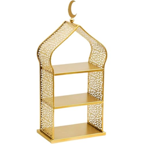 Ramadan Serving Tray 3 Tiered Metal Dessert Stand Cupcake Tower Cake Holder Stand Tiered Serving Tray for Islam Muslim Eid Mubarak Party Table Decor - size: 20*12*45cm