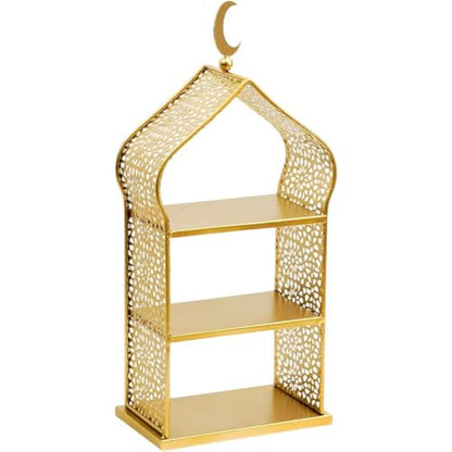 Ramadan Serving Tray 3 Tiered Metal Dessert Stand Cupcake Tower Cake Holder Stand Tiered Serving Tray for Islam Muslim Eid Mubarak Party Table Decor - size: 20*12*45cm