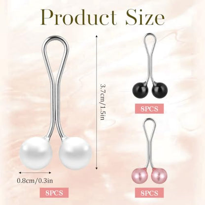 24 Pcs Hijab Clips for Women, Muslim Pearl Scarf Clips - color: Black White Pink