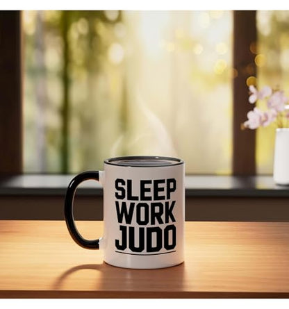 Judo Dad Life Humor Between Work Sleep Mat Time Martial Arts Ceramic Mug, Black/White - color: Black/White