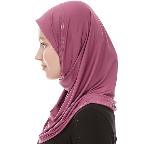 Plain Ready To Wear Amira Hijab for Women - Muslim Instant Amira Jersey Scarf – Soft Muslim One Piece Instant Hijab Headscarf - color: Purple