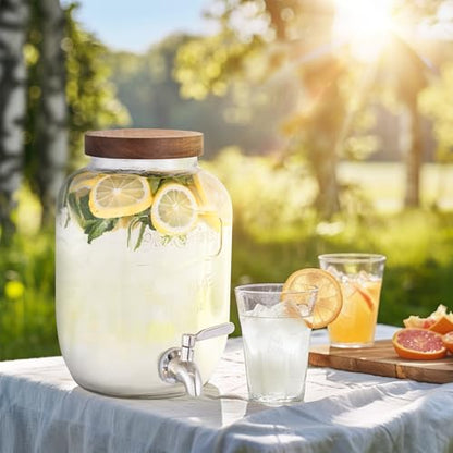 Mustry Glass Drink Dispenser for Parties, 1 Gallon Beverage Dispenser with Spigot Solid Stainless Steel, Used as Lemonade Dispenser Sun Tea Jar Kombucha Jar - size: Single