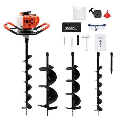 52CC Auger Post Hole Digger, 2-Stroke Gas Powered Earth Auger with 3 Drill Bits (4", 6", 8") and Extension Rod for Fence Posts, Planting, Gardening, and Farmland