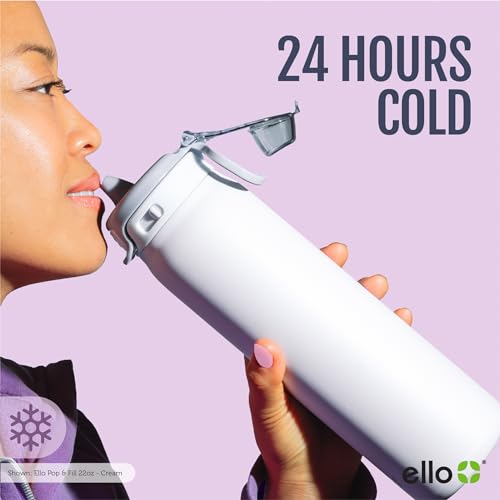 Ello Pop & Fill Insulated Stainless Steel Water Bottle with Quick Fill Lid, Leakproof Locking, Sip or Chug Spout, BPA-Free, Double Wall Vacuum Insulated for Sports, Travel & School- 22oz / 32oz / 40oz - color: Serene Blooms, style: 32oz
