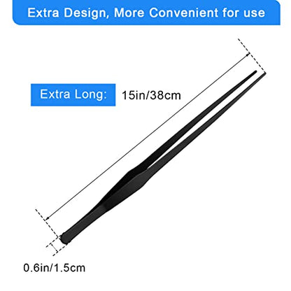 Aquarium Tweezers Extra Long 15 inches, Luxiv Stainless Steel Straight and Curved Tweezers 38cm Extra Long Tweezers for Fish Tank Plant Aquascape Tools, Feeding Tongs (15 inches, Black) - color: Black