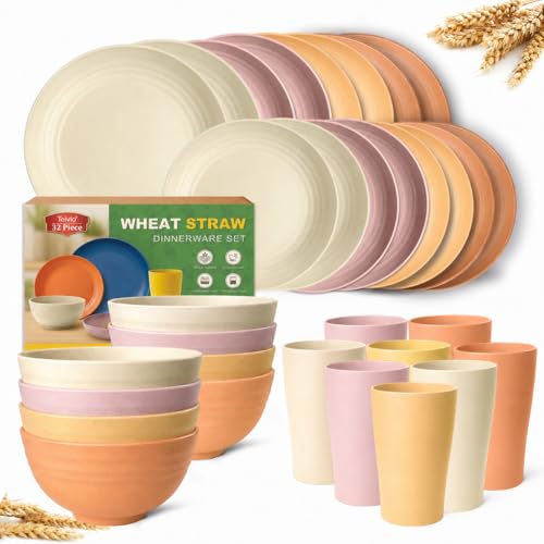 Teivio 32-Piece Plates and Bowls Sets for 8, Pink Ombre Dinnerware Sets - color: Pink Ombre